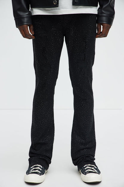 Stacked Skinny Flare On My Bling Distressed Jeans - Black