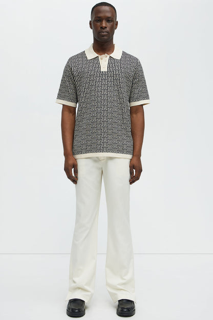 Cunard Jacquard Polo - Tan/Multi