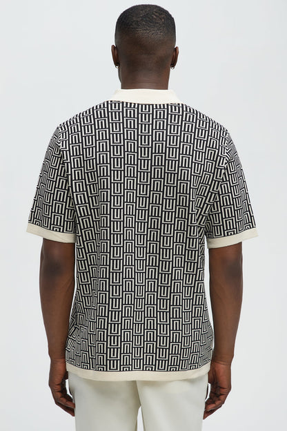 Cunard Jacquard Polo - Tan/Multi