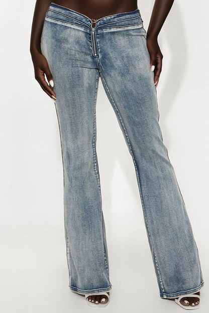 Ride On Womens Low Rise Flare Jeans - Vintage Wash