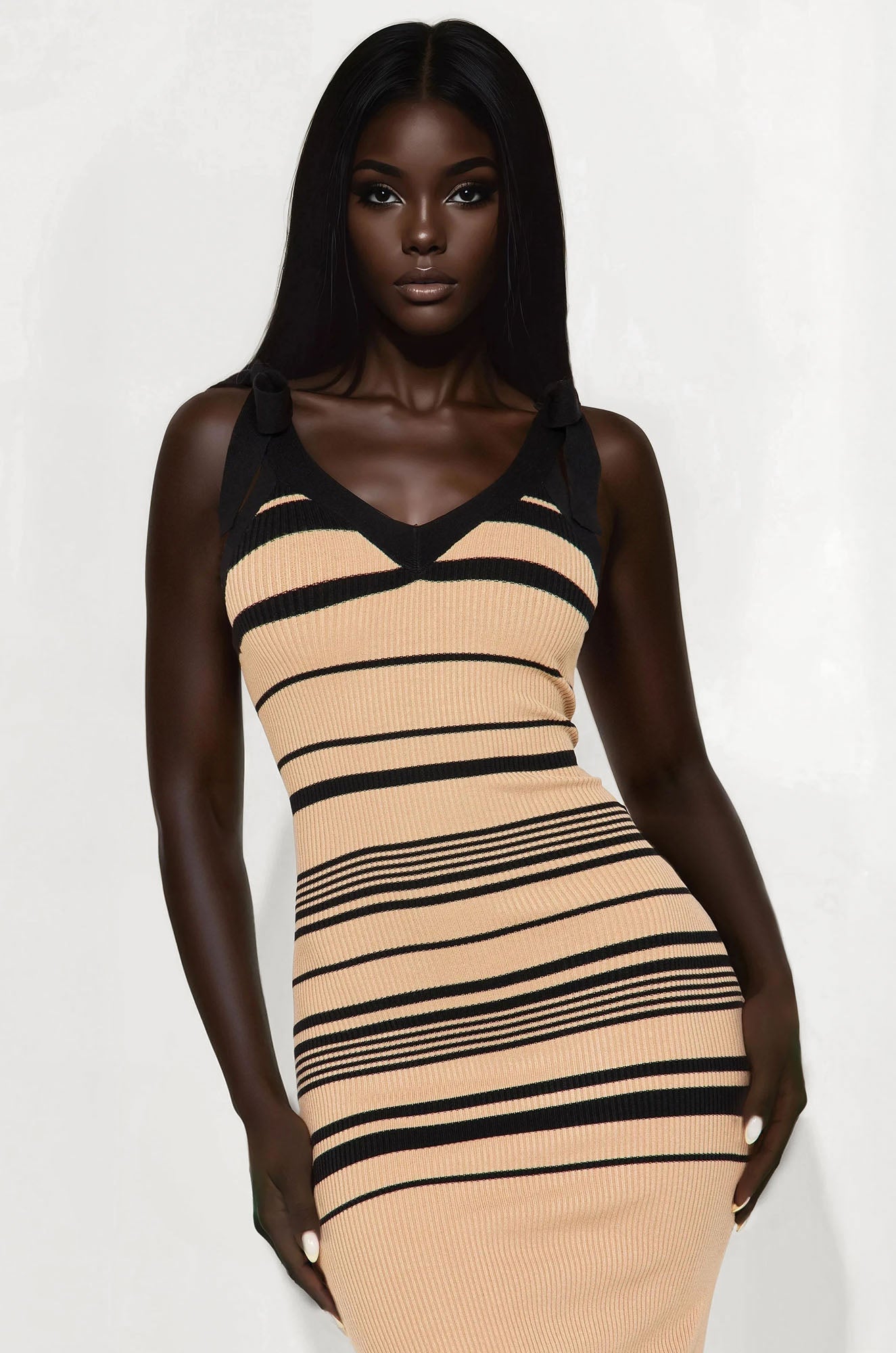 Courtney Striped Sweater Midi Dress - Taupe