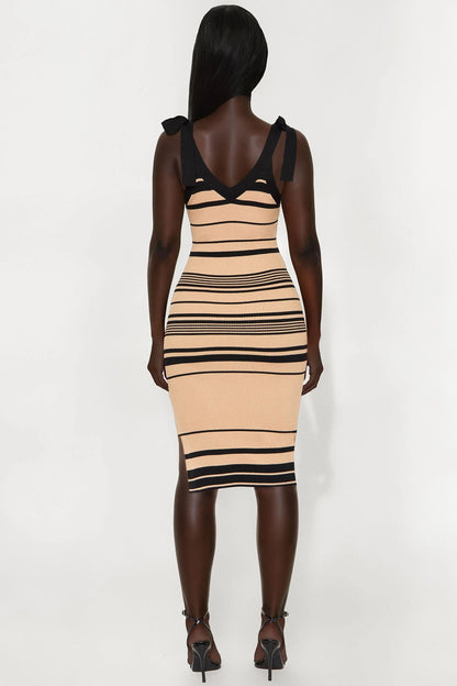 Courtney Striped Sweater Midi Dress - Taupe