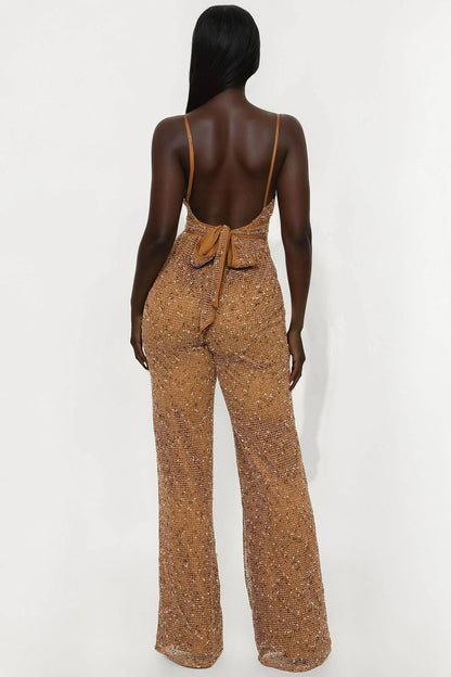Lost In You Crochet Wide Leg Jumpsuit - Mocha/combo
