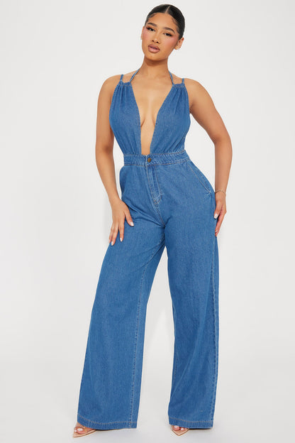 Always A Statement Denim Jumpsuit - Medium Wash
