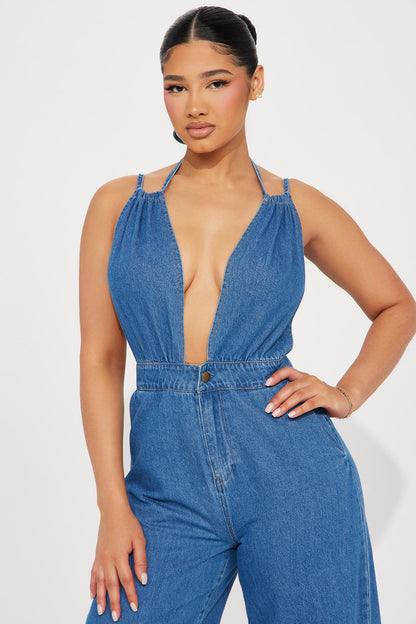 Always A Statement Denim Jumpsuit - Medium Wash