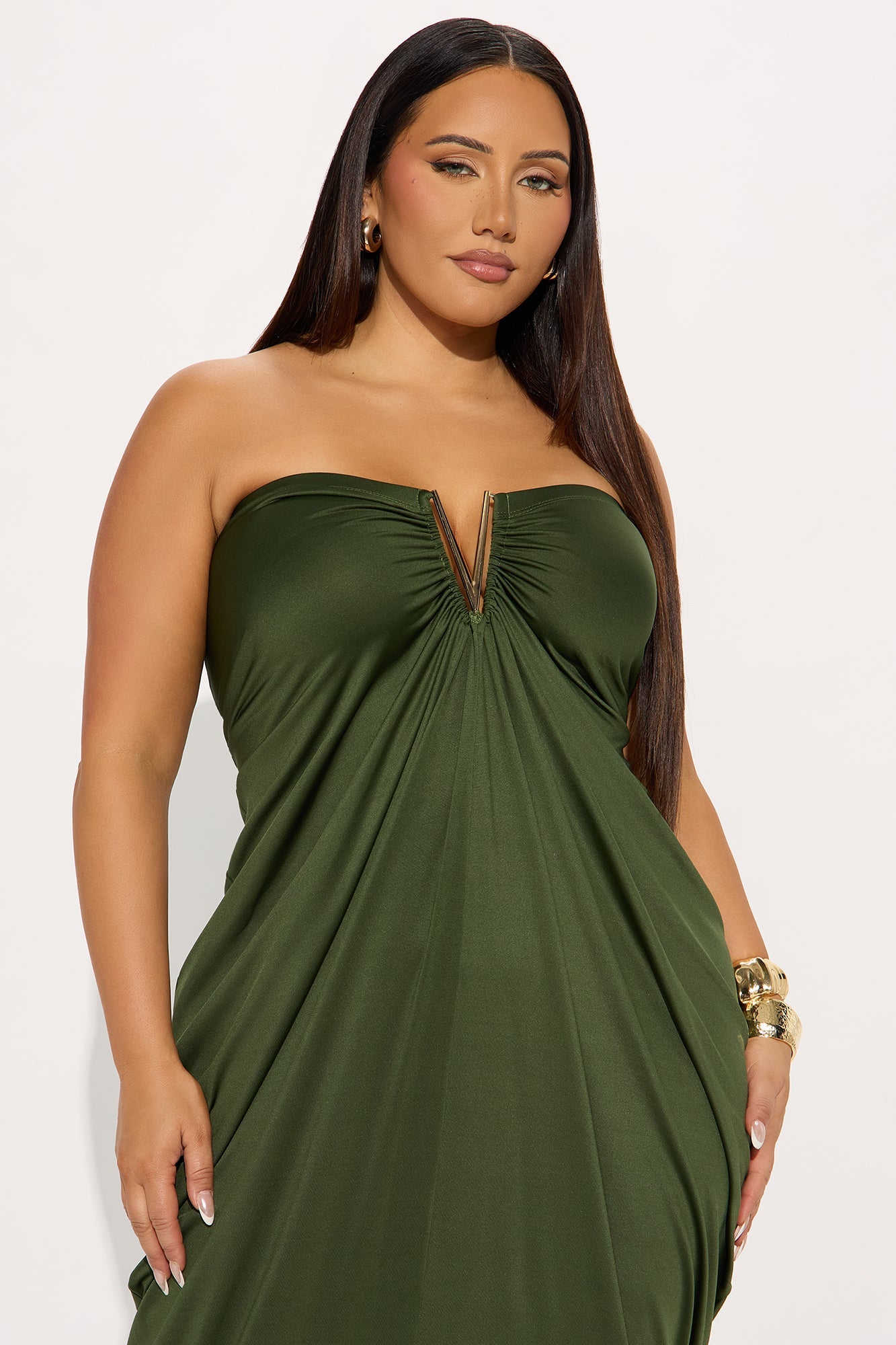 Noelle Strapless Maxi Dress - Olive