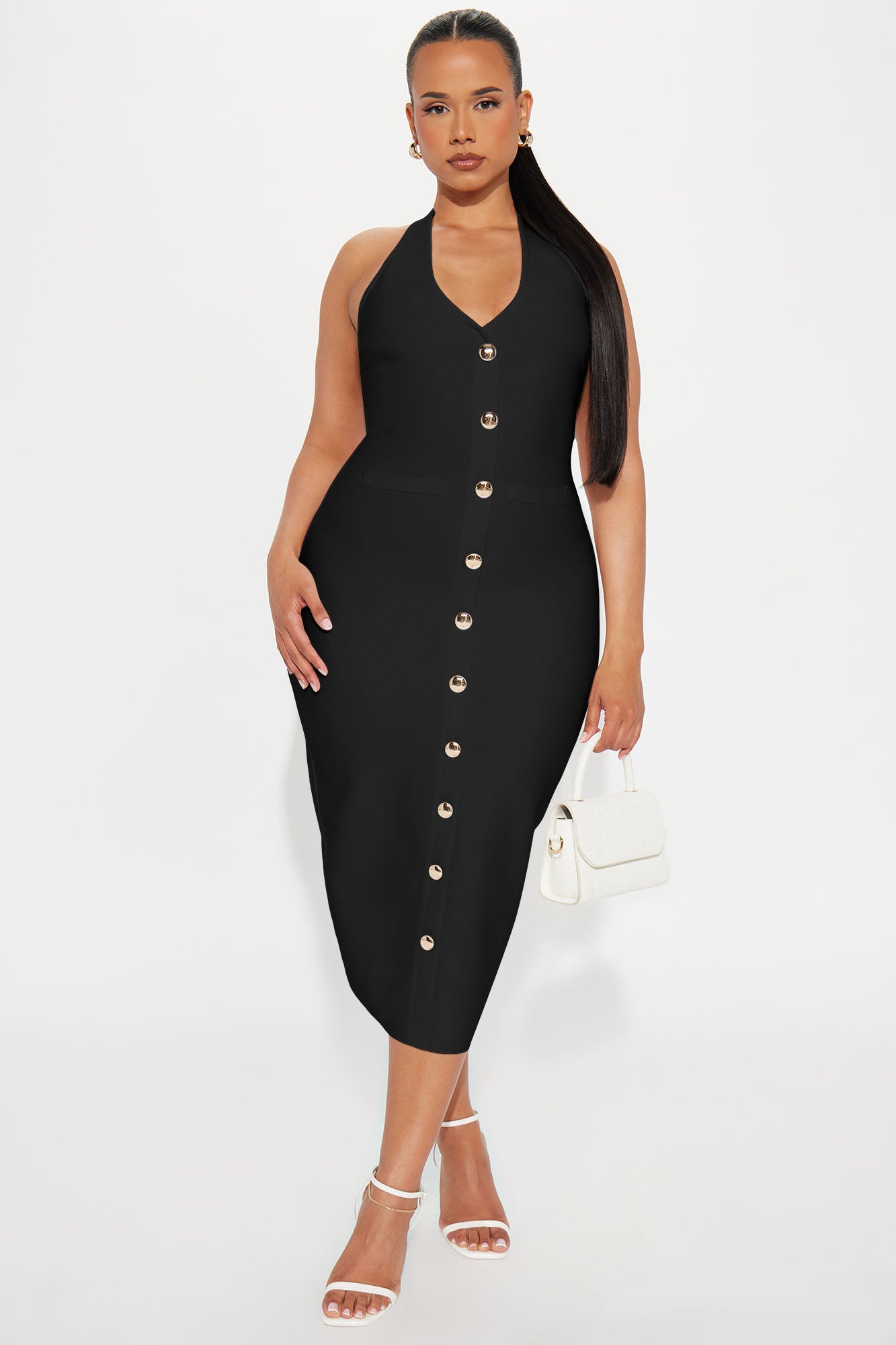 Dolores Bandage Halter Midi Dress - Black