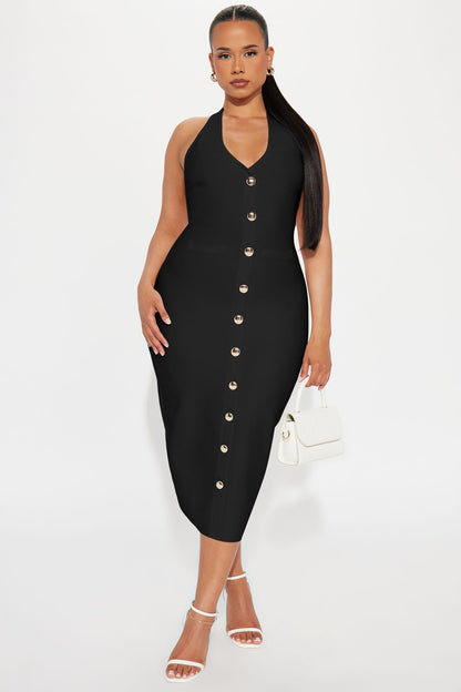 Dolores Bandage Halter Midi Dress - Black