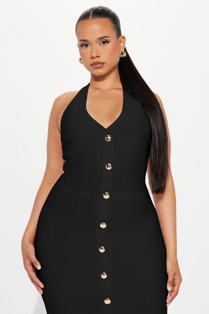 Dolores Bandage Halter Midi Dress - Black