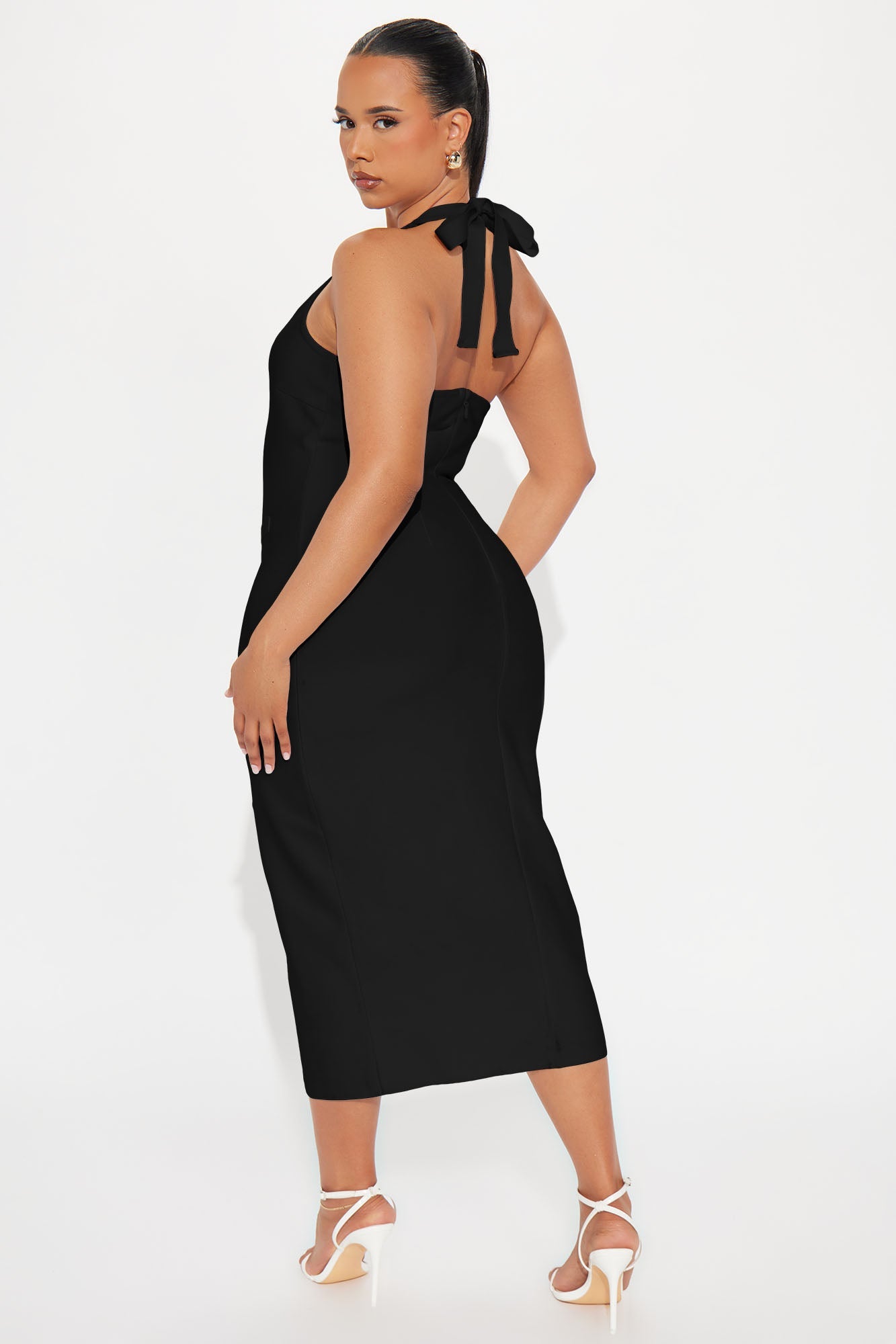 Dolores Bandage Halter Midi Dress - Black