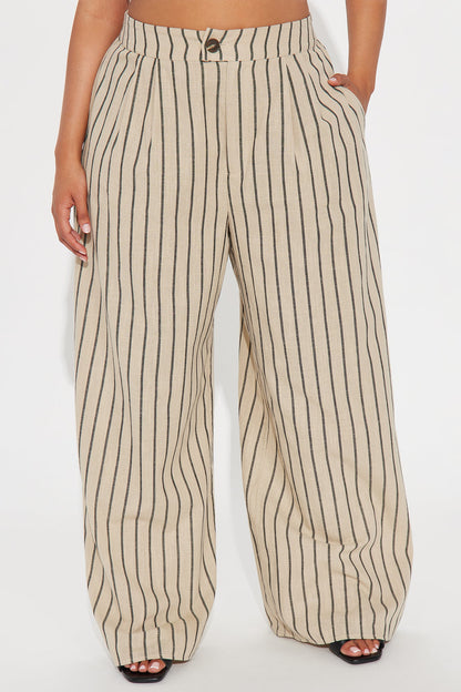 Ella Striped Linen Pant - Taupe/combo