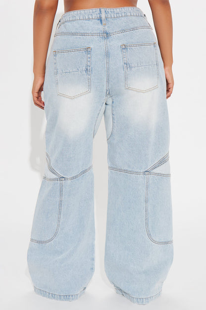 Worth My Time Seaming Wide Leg Jeans - Light Wash