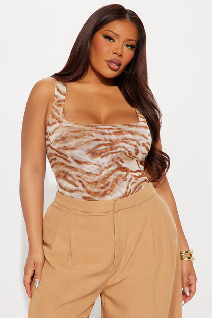Eye Of The Tiger Mesh Bodysuit - Brown/combo
