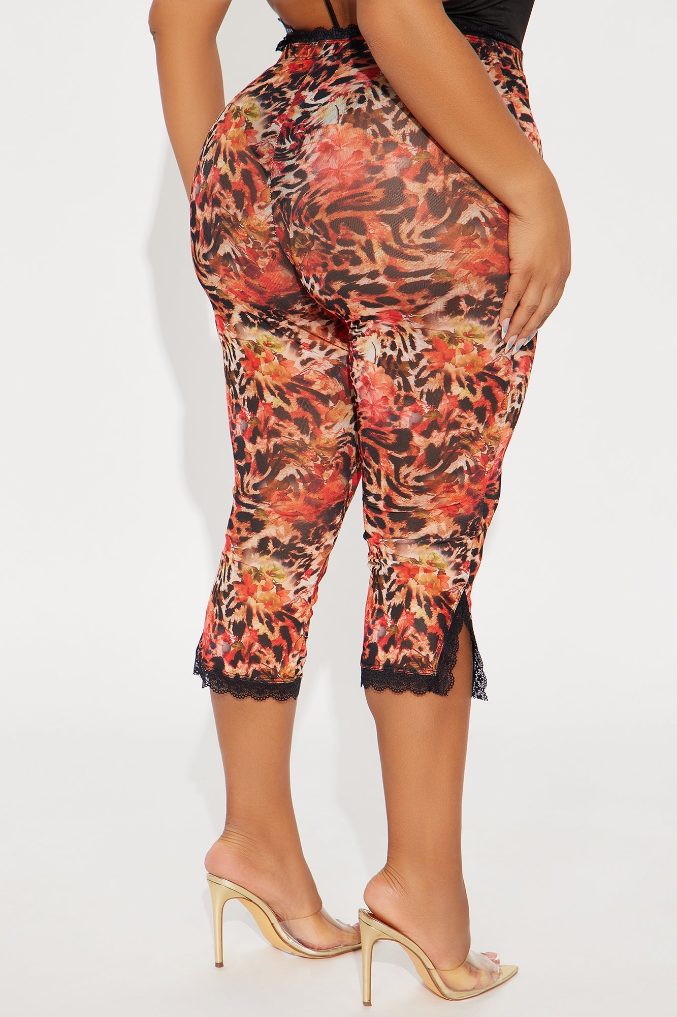 Fierce Look Leopard Mesh Capri Legging - Orange/combo
