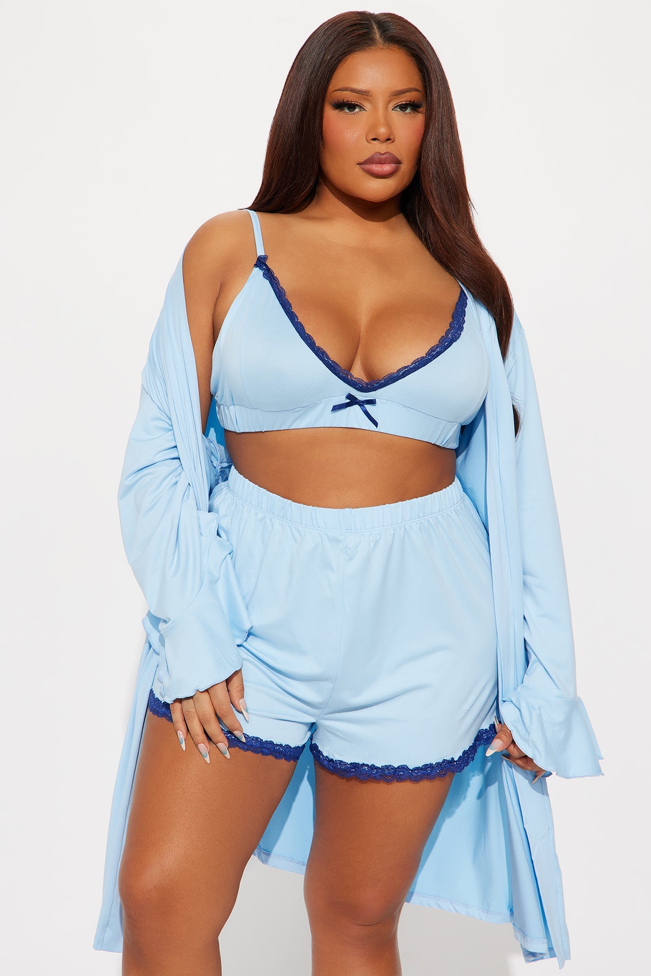 In Bed All Day PJ Robe Set - Light Blue