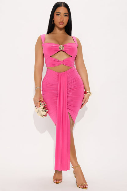 Unraveled Desire Skirt Set - Fuchsia