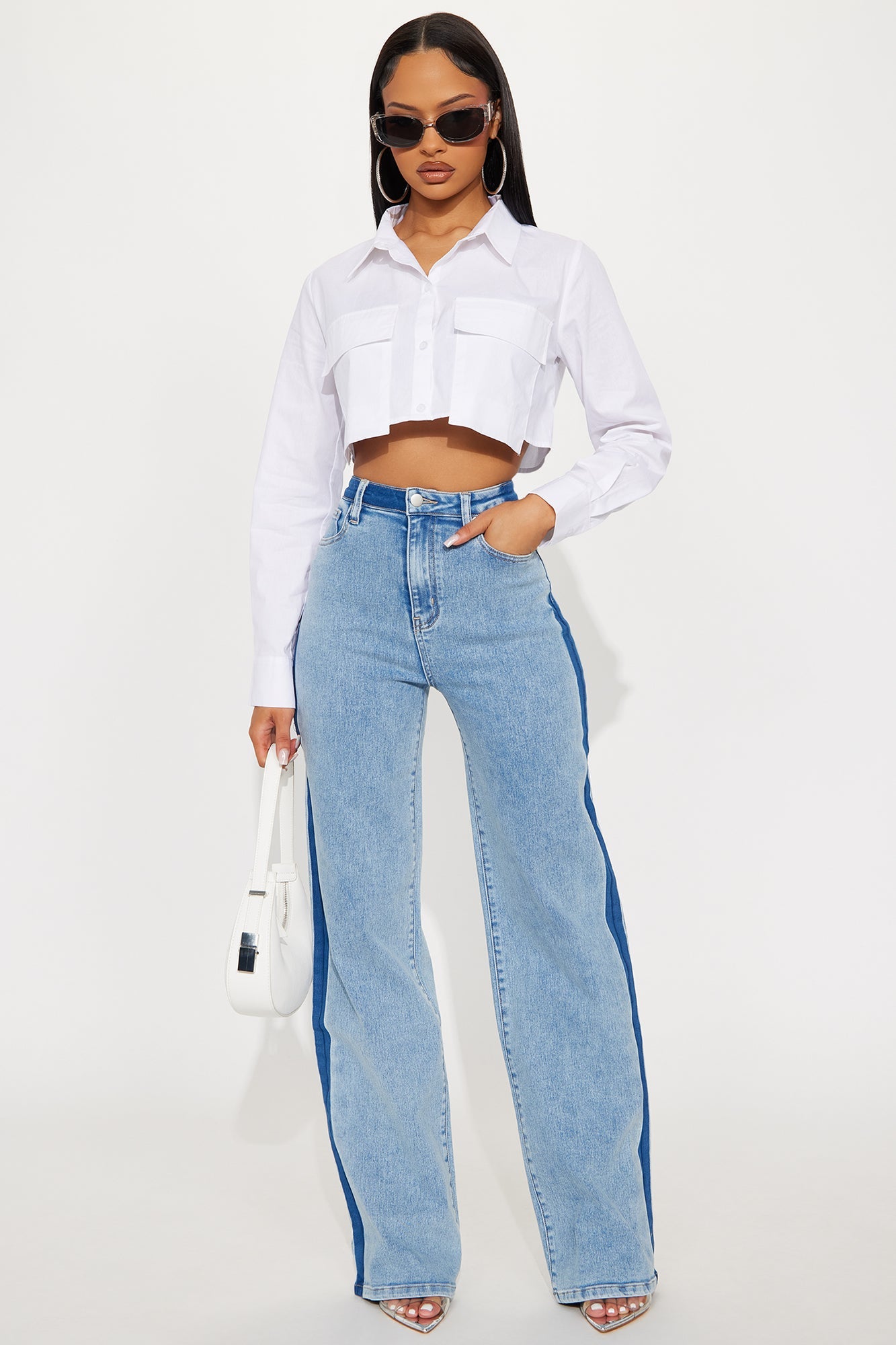 Ma Cherie Two Tone Straight Leg Jeans - Light Wash