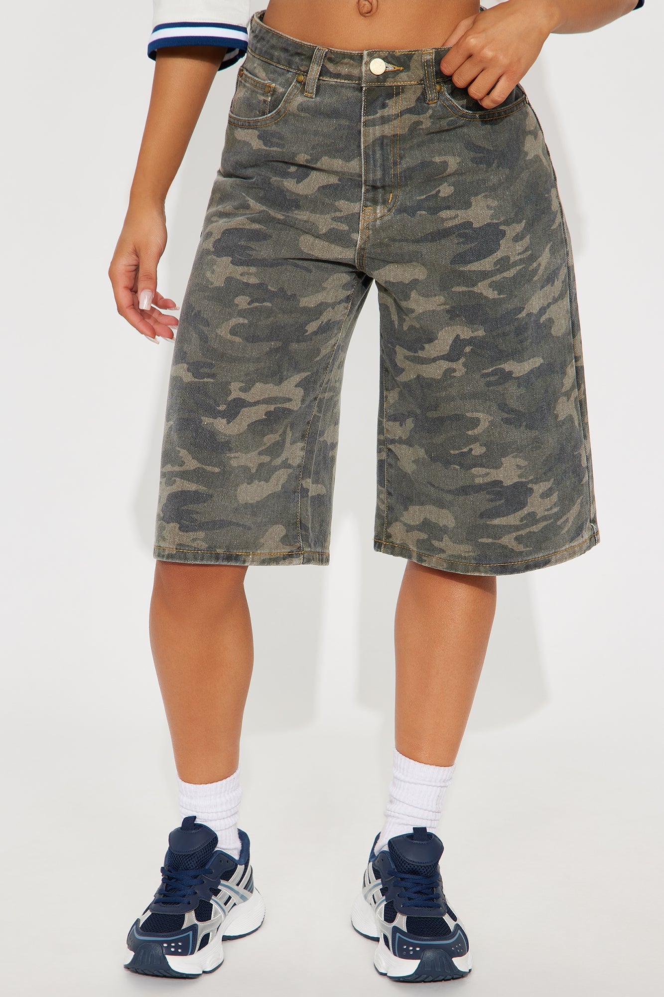 Such A Trooper Camo Denim Jorts - Olive