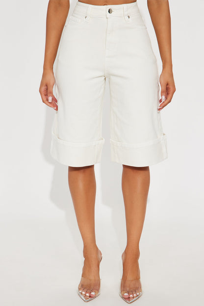 Down The Shore Cuffed Denim Shorts - White