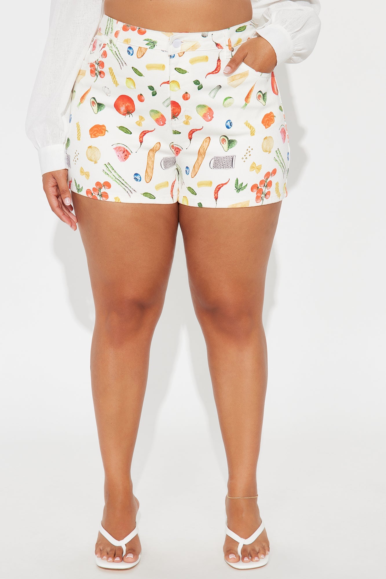 Harper High Rise Fruit Print Shorts - White/combo