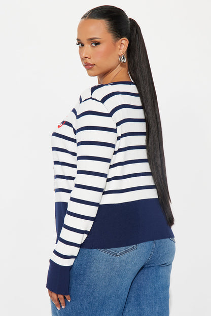 Out At Sea Striped Cardigan - Navy/combo