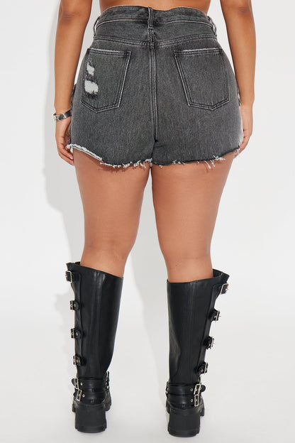 Indio Fringe Ripped High Rise Denim Shorts - Black Wash