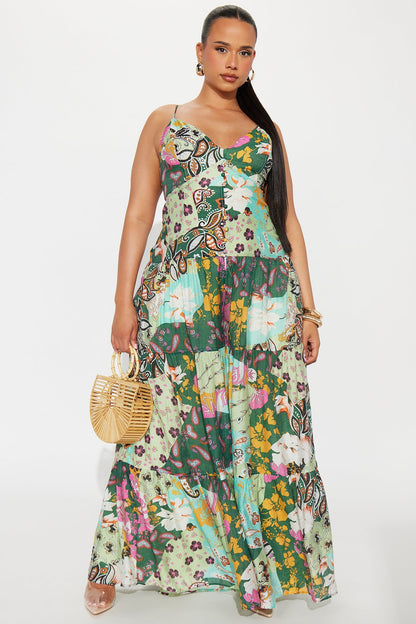 Vacay Ready Wide Leg Jumpsuit - Green/combo