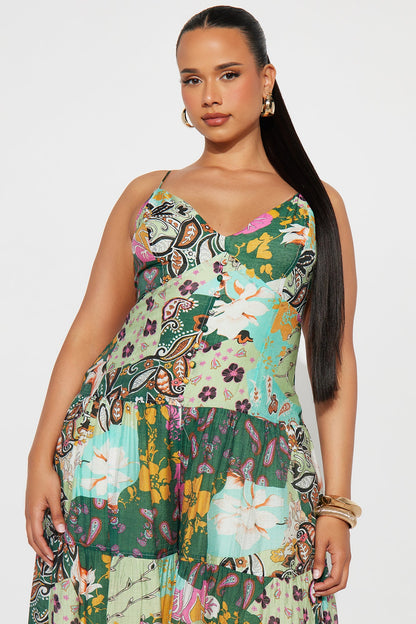 Vacay Ready Wide Leg Jumpsuit - Green/combo