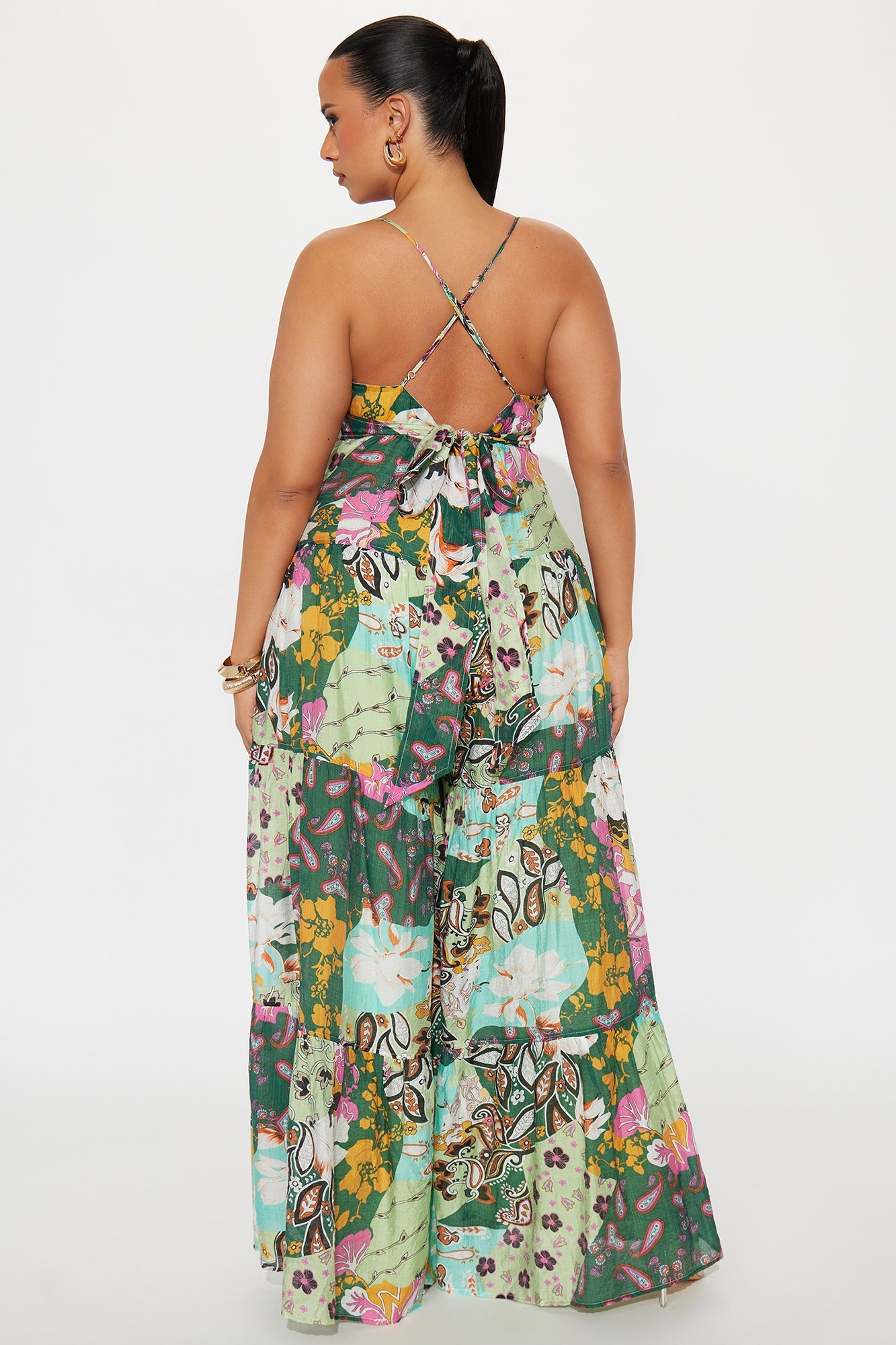 Vacay Ready Wide Leg Jumpsuit - Green/combo