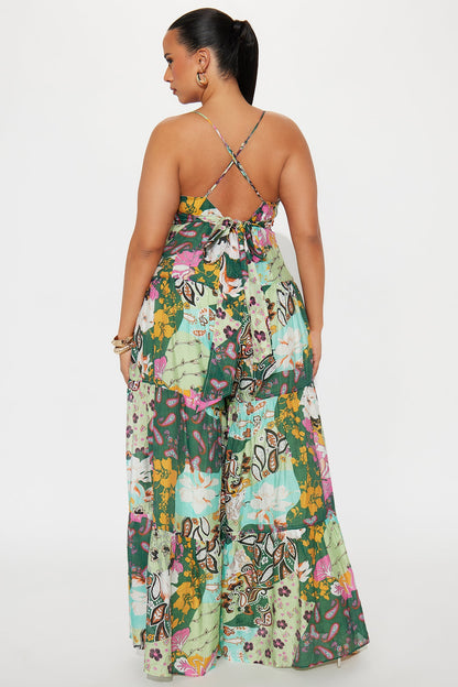 Vacay Ready Wide Leg Jumpsuit - Green/combo
