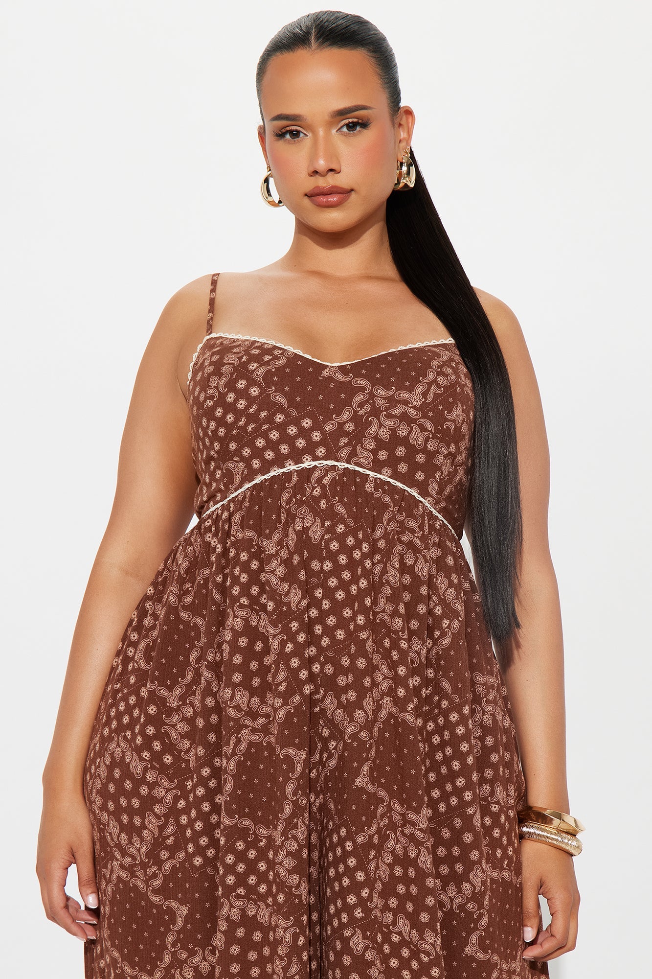 Bethany Gauze Wide Leg Jumpsuit - Brown/combo