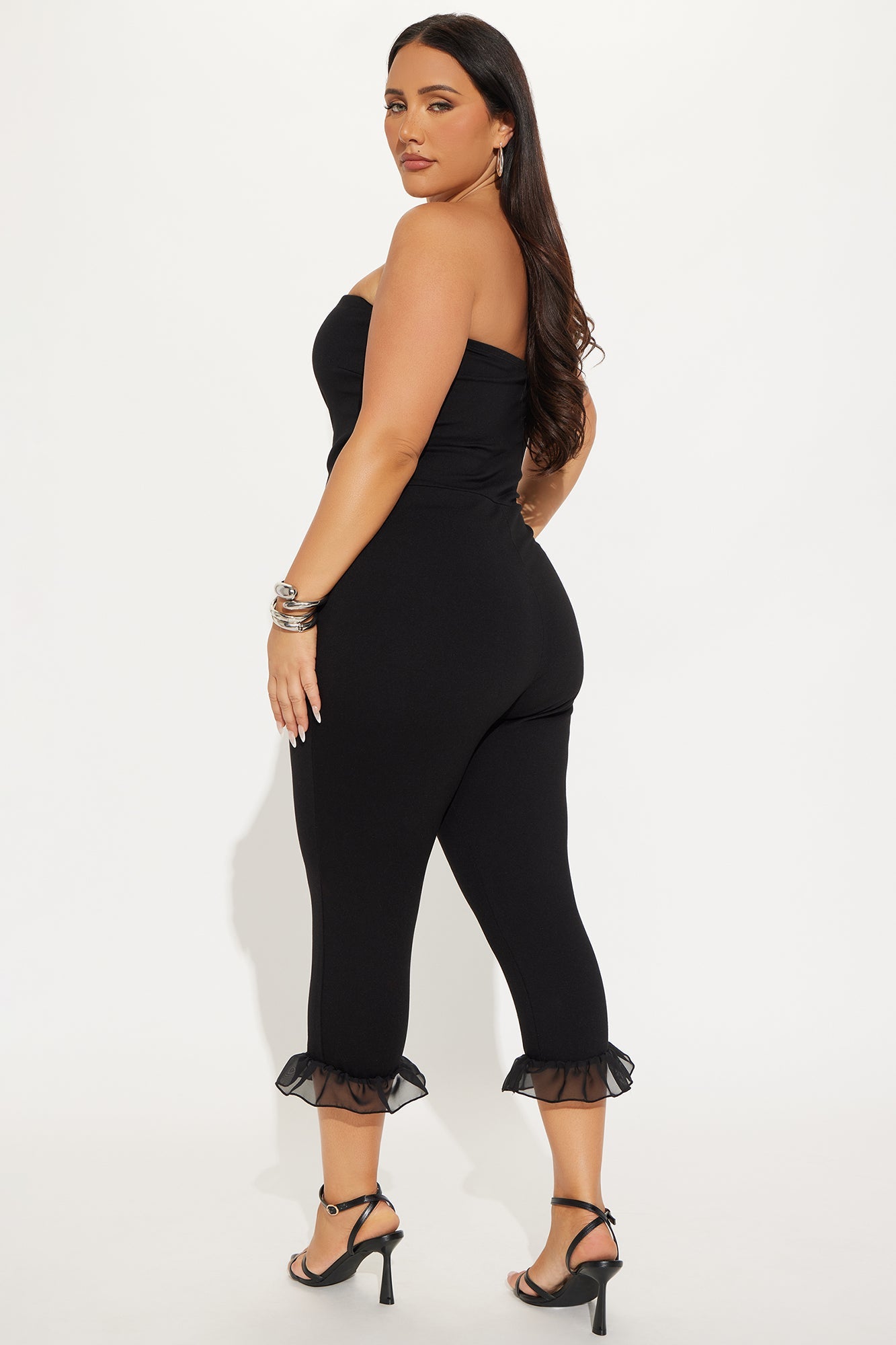 Charlotte Ruffle Capri Jumpsuit - Black