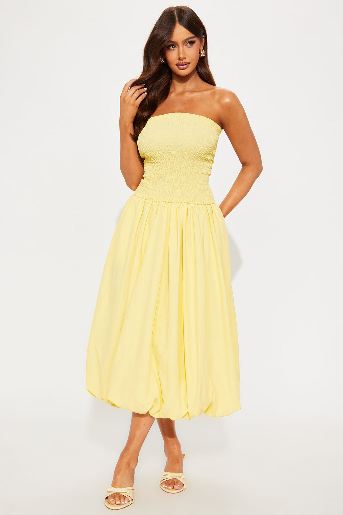 Madeline Poplin Bubble Midi Dress - Yellow
