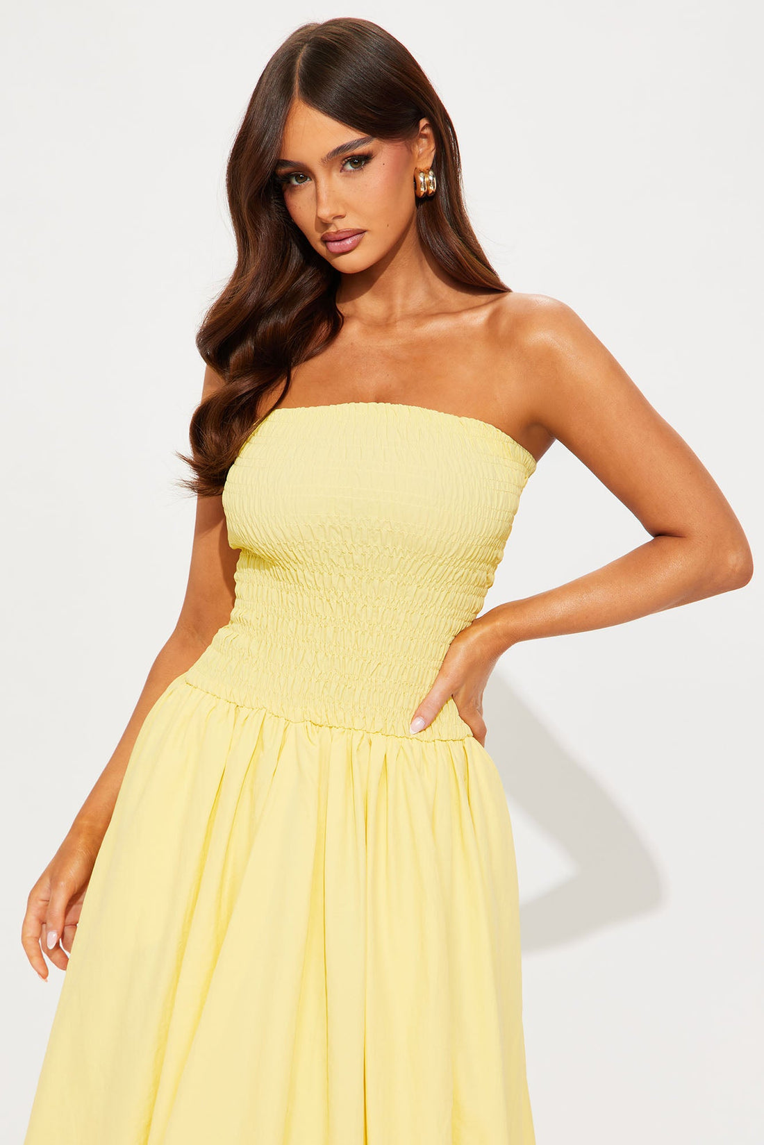 Madeline Poplin Bubble Midi Dress - Yellow