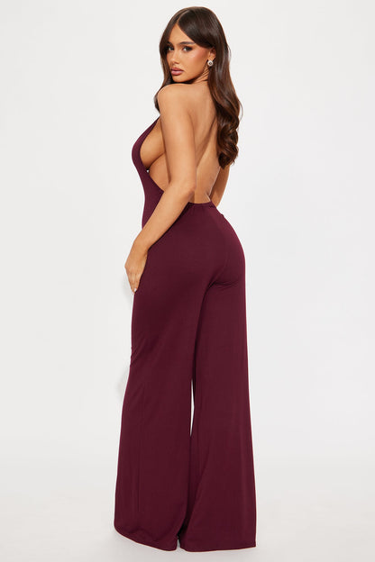 Vacay Baddie Jumpsuit - Wine