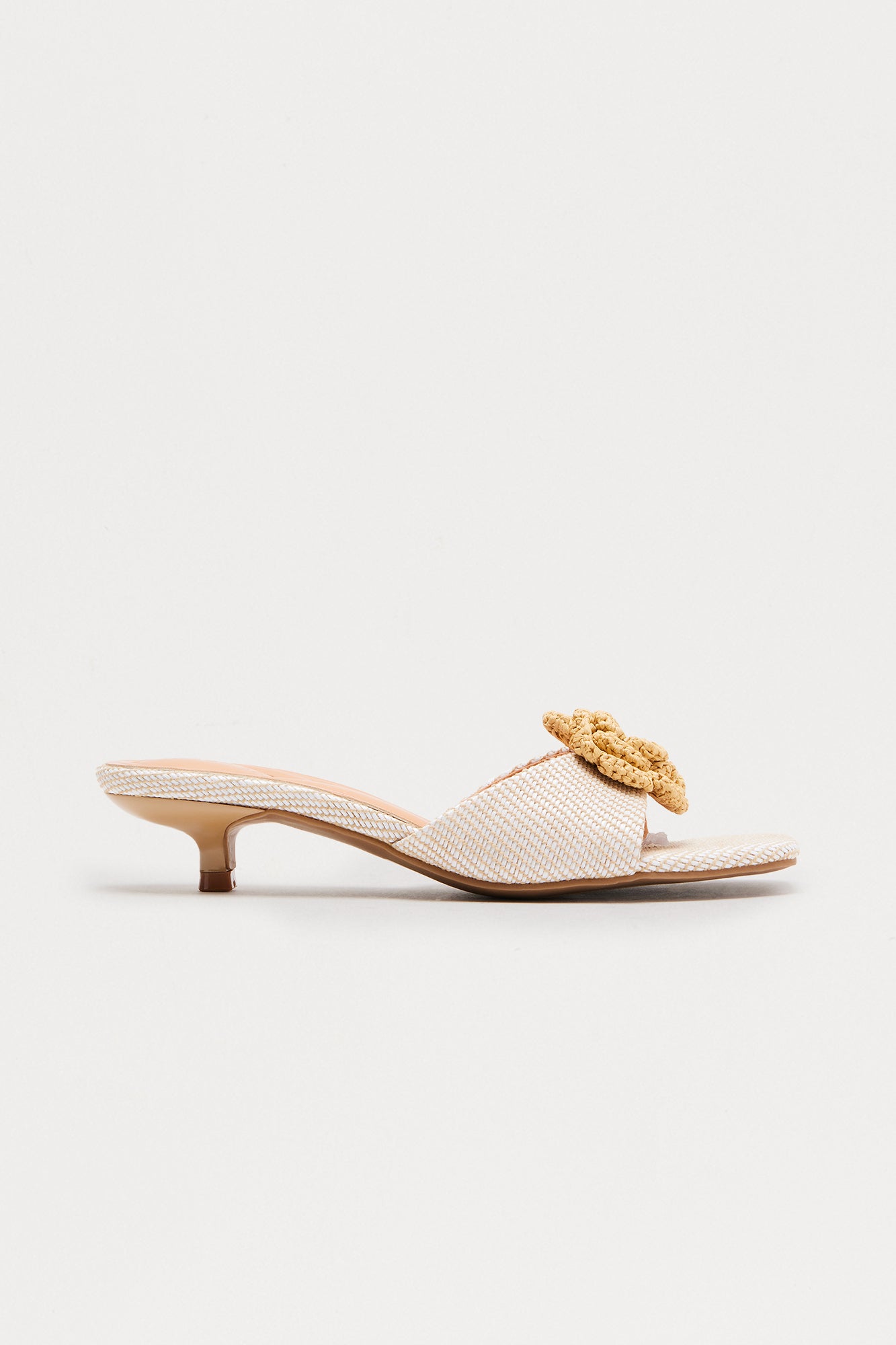 Mulberry Crochet Flower Kitten Heels - Beige