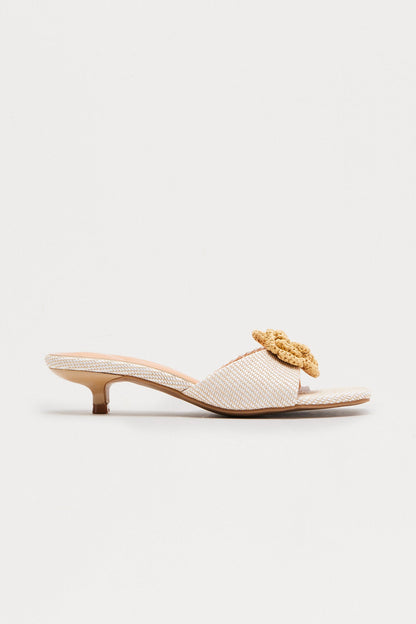 Mulberry Crochet Flower Kitten Heels - Beige