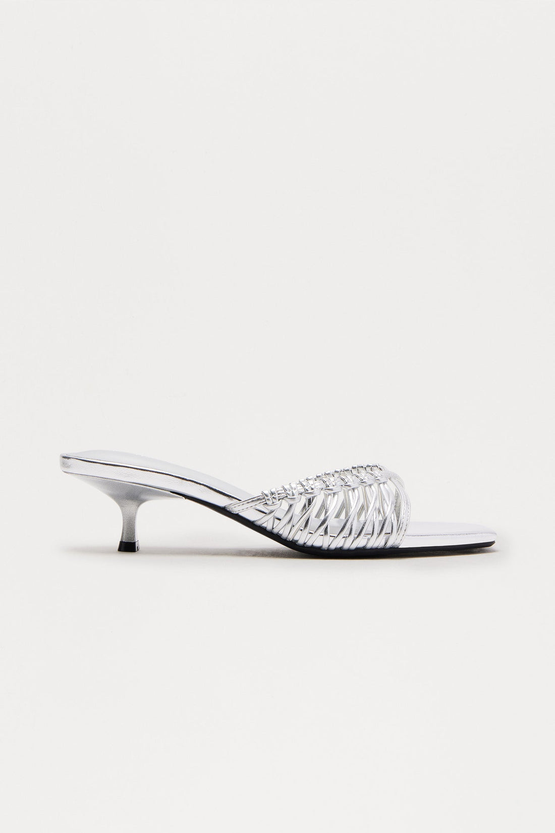 Gleam Braided Strap Kitten Heels - Silver