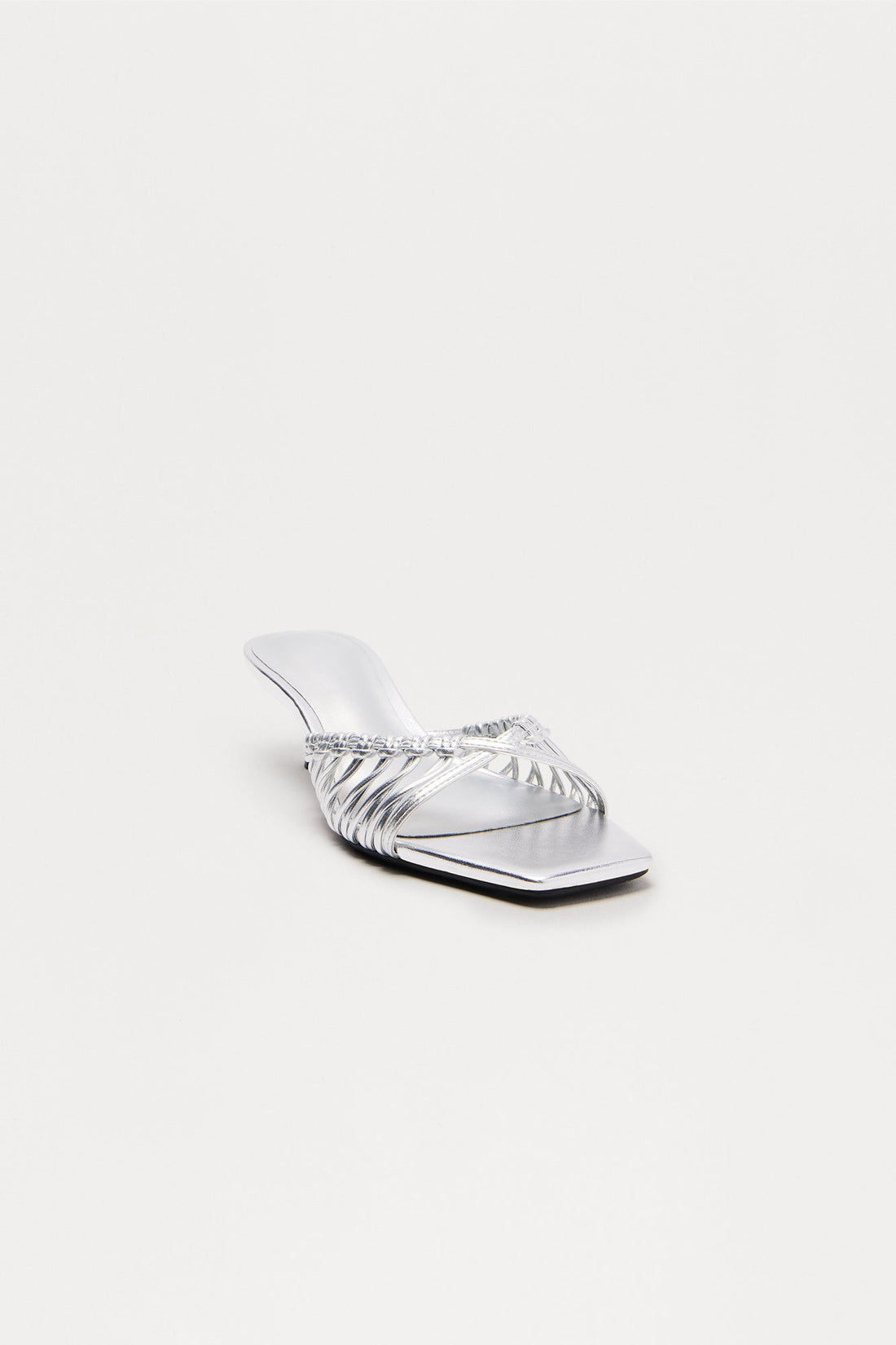 Gleam Braided Strap Kitten Heels - Silver