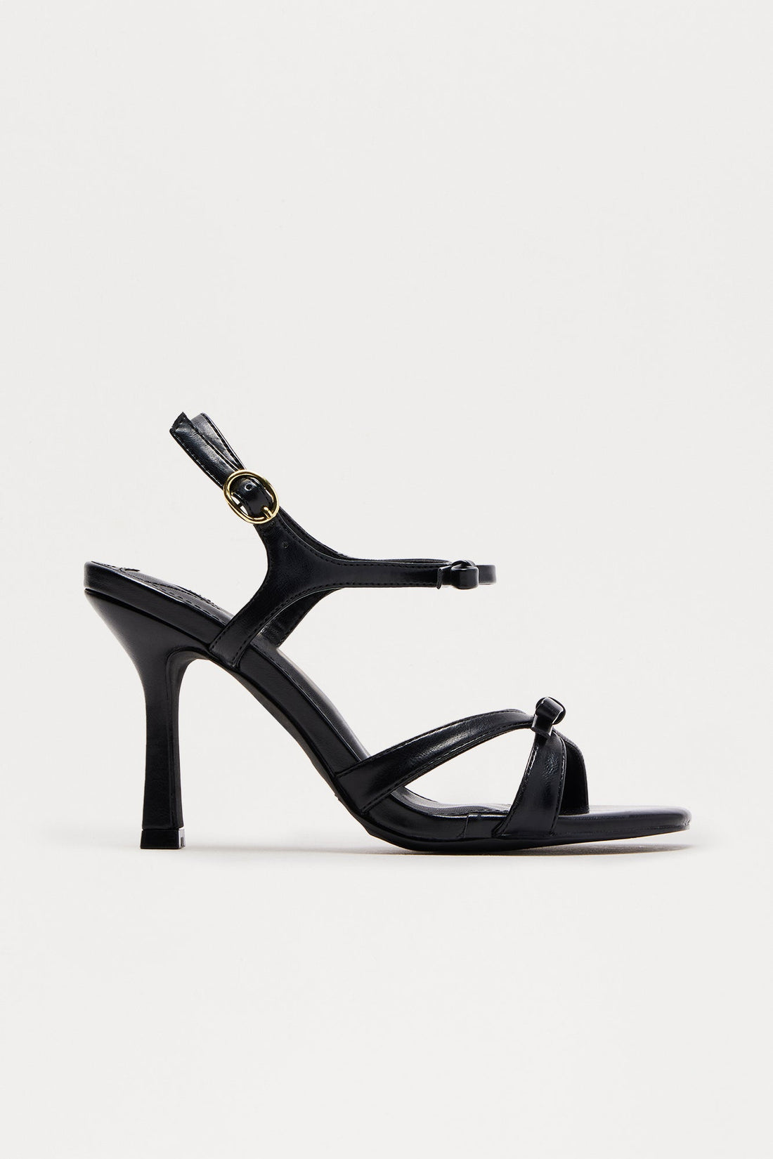 Breigh Bow Faux Leather Ankle Strap Heels - Black