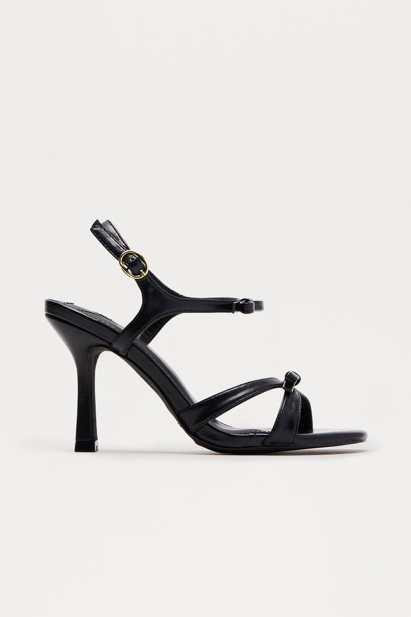 Breigh Bow Faux Leather Ankle Strap Heels - Black