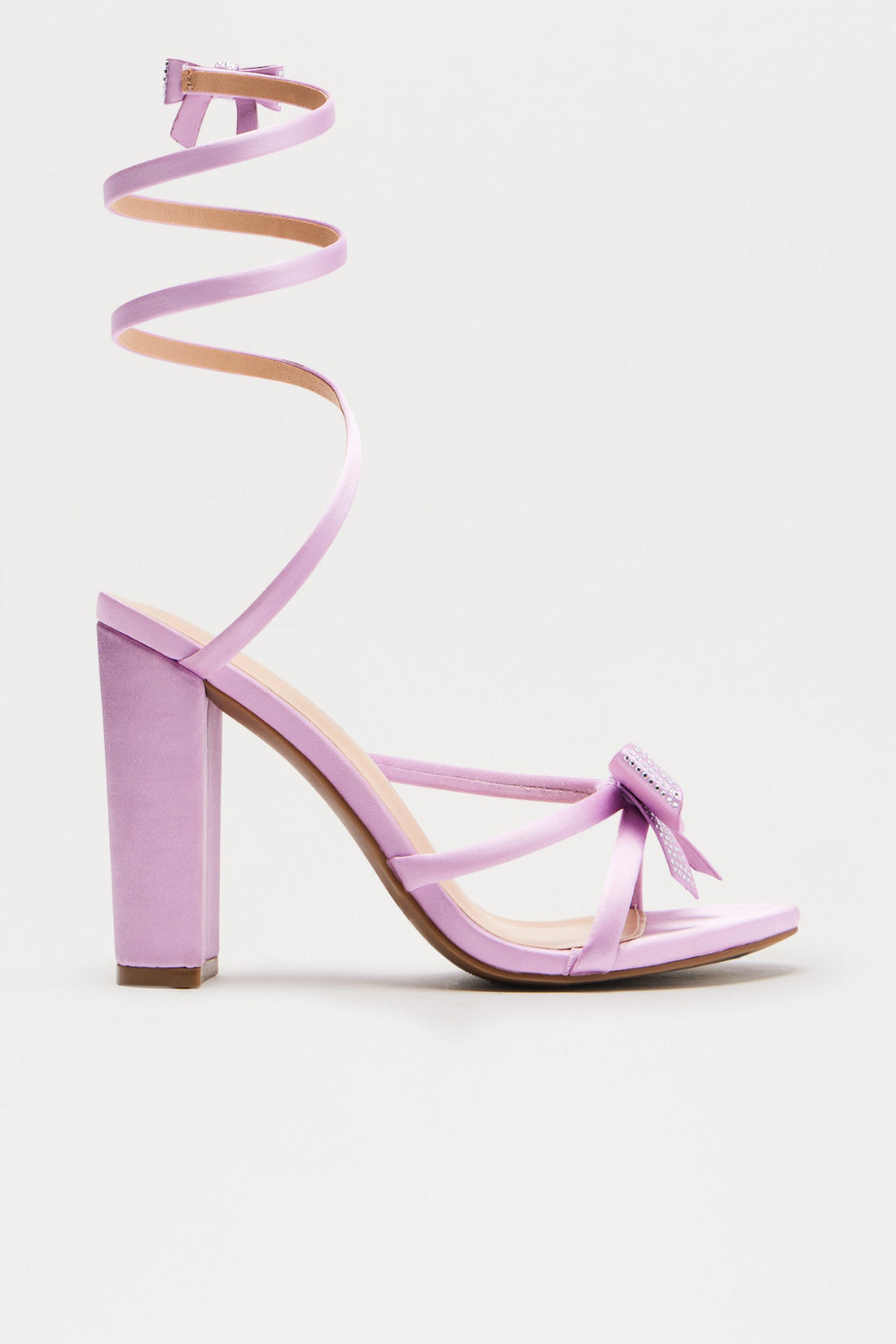 Maxima Rhinestone Bow Wrap Up Heels - Lilac