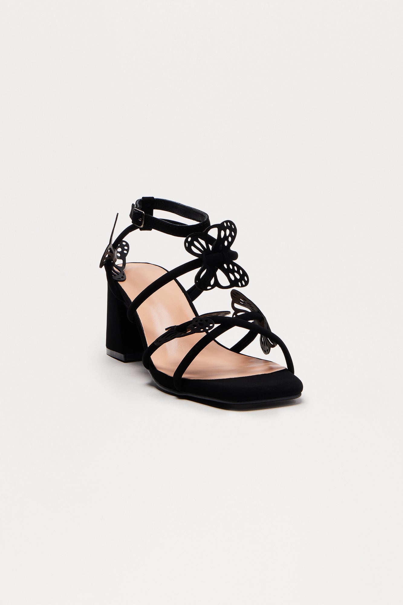 Enchant Butterfly Ankle Strap Heels - Black