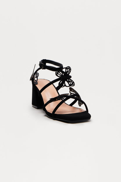 Enchant Butterfly Ankle Strap Heels - Black
