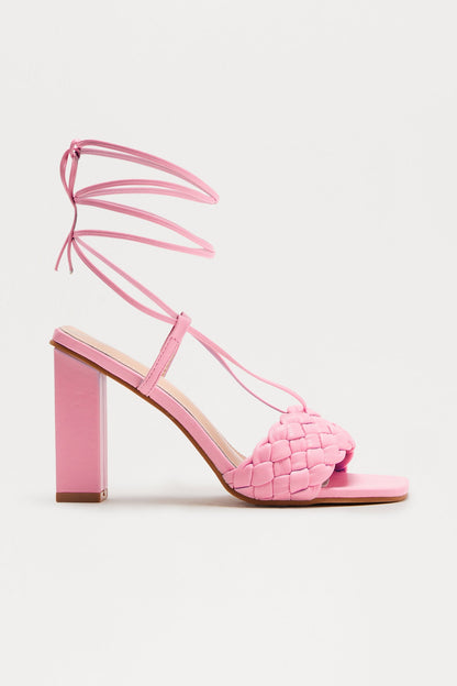 Stelly Braided Wrap Up Heels - Pink