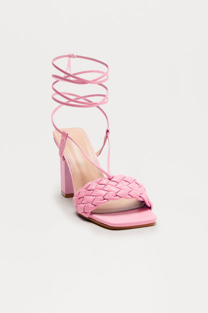 Stelly Braided Wrap Up Heels - Pink
