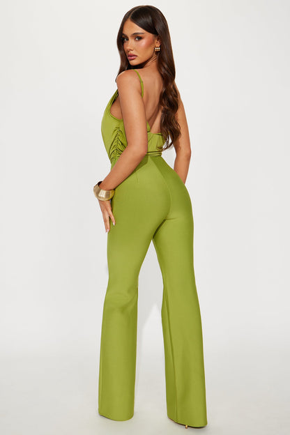 Come A Bit Closer Bandage Jumpsuit - Chartreuse