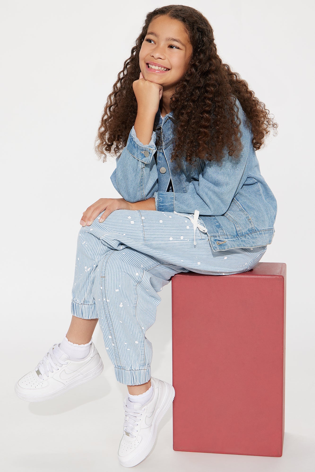 Mini Verina Non Stretch Stripe Denim Joggers - Light Wash