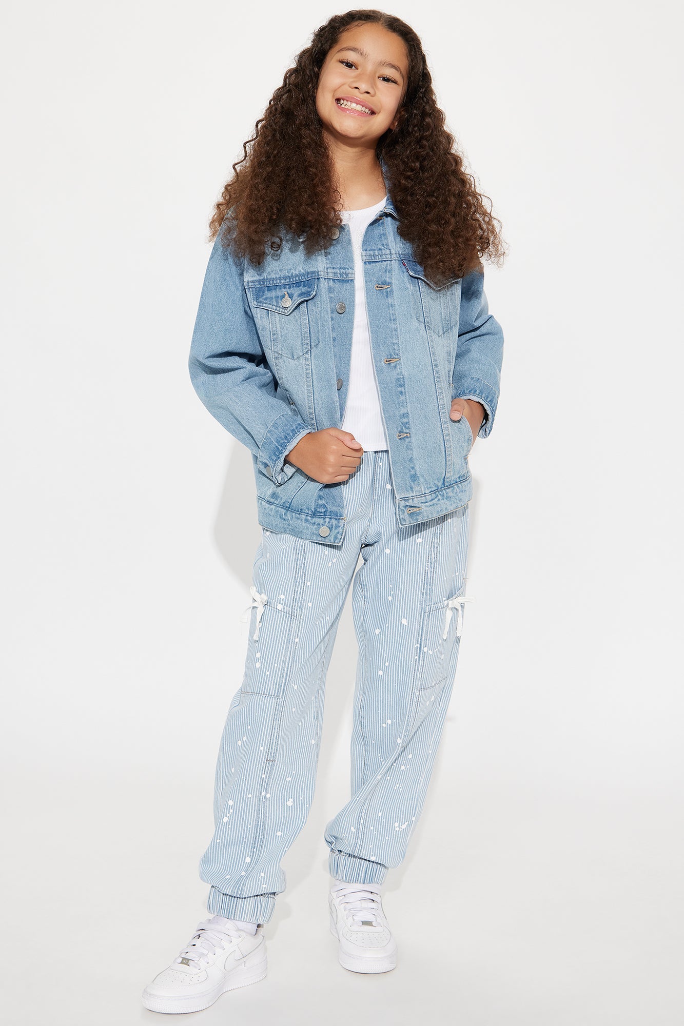Mini Verina Non Stretch Stripe Denim Joggers - Light Wash