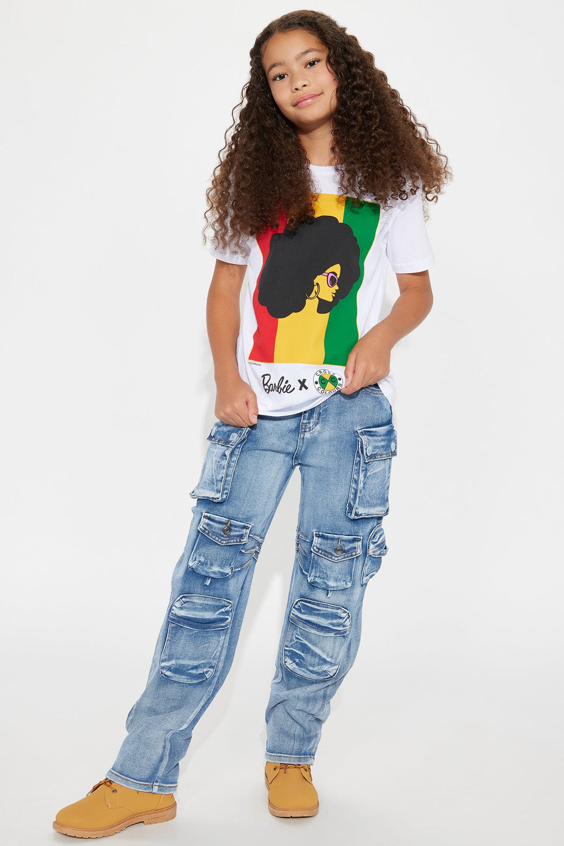 Mini In Other News Straight Leg Cargo Jeans - Medium Wash
